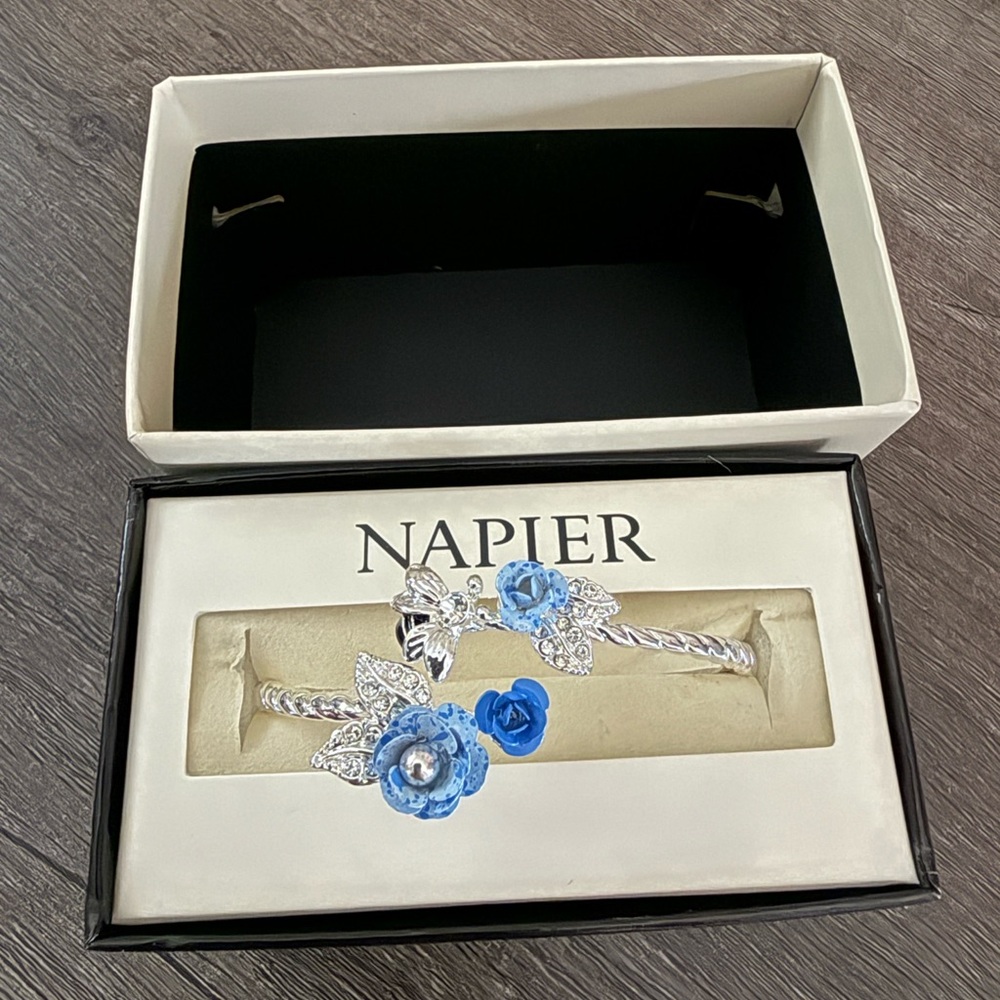 Napier Silver Bracelet with Blue Floral Design